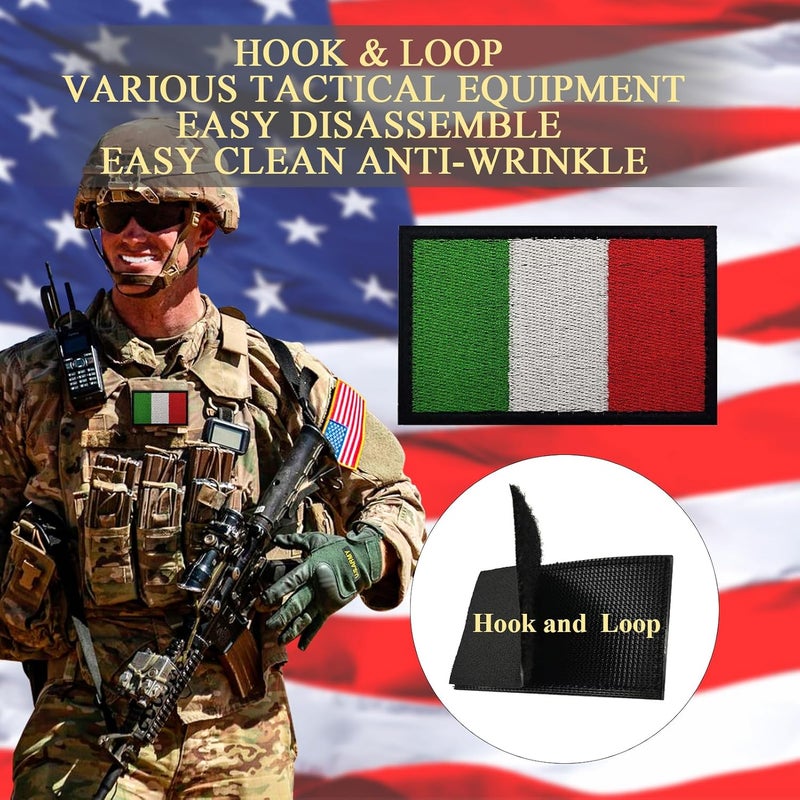 MWOOT 2 قطع شارة علم إيطاليا مطرزة شارة معنوية شارات عسكرية تكتيكية مع خطاف وحلقة (حدود سوداء) - Image 3